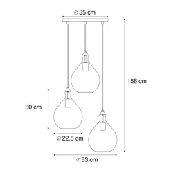 QAZQA Küchenlampen|Esszimmerlampen*Moderne Pendelleuchte Gold mit bernsteinfarbenem Glas 3-flammig - Traditional