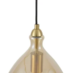 QAZQA Küchenlampen|Esszimmerlampen*Moderne Pendelleuchte Gold mit bernsteinfarbenem Glas 3-flammig - Traditional