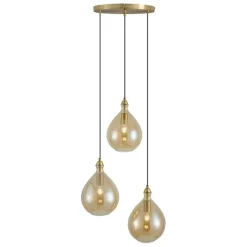 QAZQA Küchenlampen|Esszimmerlampen*Moderne Pendelleuchte Gold mit bernsteinfarbenem Glas 3-flammig - Traditional