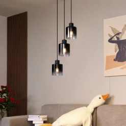QAZQA Pendelleuchten|Wohnzimmerlampen*Moderne Pendelleuchte Schwarz mit Rauchglas 3-flammig - Dame