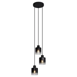 QAZQA Pendelleuchten|Wohnzimmerlampen*Moderne Pendelleuchte Schwarz mit Rauchglas 3-flammig - Dame