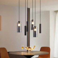 QAZQA Pendelleuchten|Wohnzimmerlampen*Moderne Pendelleuchte Schwarz mit Rauchglas 6-flammig - Duplantis