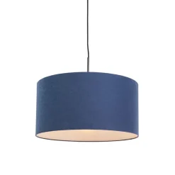 QAZQA Pendelleuchten|Wohnzimmerlampen*Moderne Pendelleuchte schwarz mit antikblauem Lampenschirm 50 cm - Combi 1