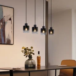QAZQA Schlafzimmerlampen|Küchenlampen*Moderne Pendelleuchte Schwarz mit Rauchglas 4-flammig - Dame