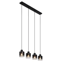 QAZQA Schlafzimmerlampen|Küchenlampen*Moderne Pendelleuchte Schwarz mit Rauchglas 4-flammig - Dame