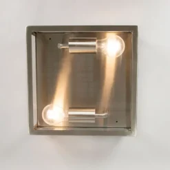 QAZQA Gartenbeleuchtung|Deckenleuchten Außen*Moderne quadratische Außendeckenleuchte stahl zweiflammig - Rotterdam