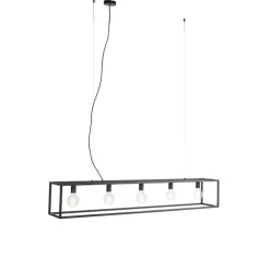 QAZQA Pendelleuchten|Wohnzimmerlampen*Moderne rechteckige Hängelampe schwarz 5-Licht - Cage