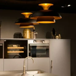 QAZQA Schlafzimmerlampen|Küchenlampen*Moderne runde Pendelleuchte schwarz mit Gold 3-Lagen - Titus