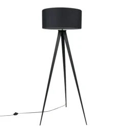 QAZQA Stehlampen|Wohnzimmerlampen*Moderne schwarze Stehlampe mit schwarzem Schirm - Ilse