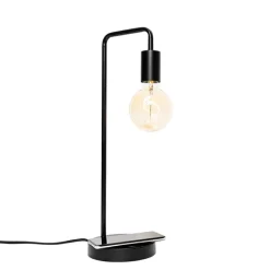 QAZQA Tischlampen|Wohnzimmerlampen*Moderne schwarze Tischlampe mit kabellosem Laden - Facil