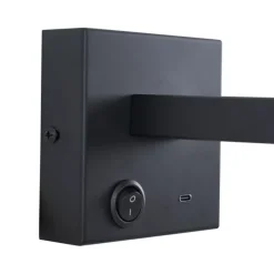 QAZQA Wandleuchten|Wohnzimmerlampen*Moderne schwarze Wandleuchte mit USB-C, neigbar - Rex