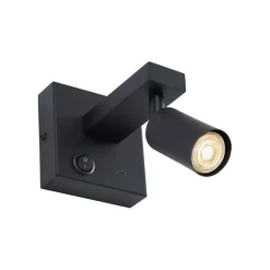 QAZQA Wandleuchten|Wohnzimmerlampen*Moderne schwarze Wandleuchte mit USB-C, neigbar - Rex