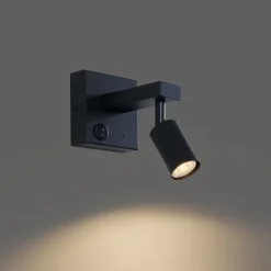 QAZQA Wandleuchten|Wohnzimmerlampen*Moderne schwarze Wandleuchte mit USB-C, neigbar - Rex