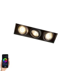 QAZQA Smarte Einbaustrahlers|Smarte Spots*Moderne Smart Einbau Spot schwarz trimmlos inkl. 3 GU10 Wifi - Oneon 3