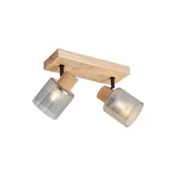 QAZQA Deckenstrahler|Aufbaustrahler*Moderne spot hout met smoke glas 2-lichts draai- en kantelbaar - Gracy