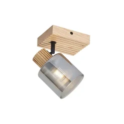 QAZQA Wandleuchten|Esszimmerlampen*Moderne spot hout met smoke glas draai- en kantelbaar - Gracy