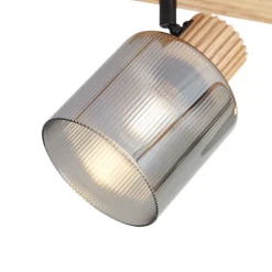 QAZQA Deckenstrahler|Aufbaustrahler*Moderne spot hout met smoke glas 3-lichts draai- en kantelbaar - Gracy