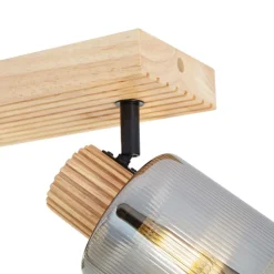 QAZQA Deckenstrahler|Aufbaustrahler*Moderne spot hout met smoke glas 3-lichts draai- en kantelbaar - Gracy