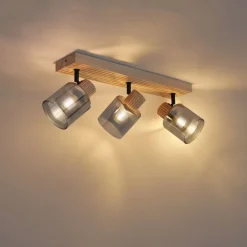 QAZQA Deckenstrahler|Aufbaustrahler*Moderne spot hout met smoke glas 3-lichts draai- en kantelbaar - Gracy