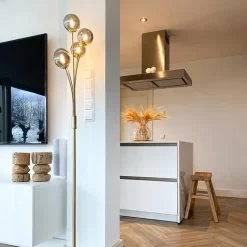 QAZQA Schlafzimmerlampen|Küchenlampen*Moderne Stehlampe Gold 5-Licht mit Rauchglas - Athen