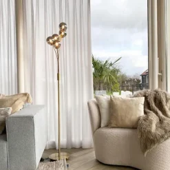 QAZQA Schlafzimmerlampen|Küchenlampen*Moderne Stehlampe Gold 5-Licht mit Rauchglas - Athen