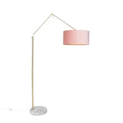 QAZQA Stehlampen|Wohnzimmerlampen*Moderne Stehlampe Gold Samtschirm Rosa 50 cm - Editor