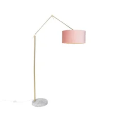 QAZQA Stehlampen|Wohnzimmerlampen*Moderne Stehlampe Gold Samtschirm Rosa 50 cm - Editor