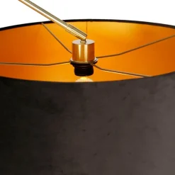 QAZQA Stehlampen|Wohnzimmerlampen*Moderne Stehlampe Gold Veloursschirm Schwarz 50 cm - Editor