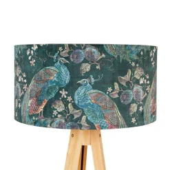 QAZQA Stehlampen|Wohnzimmerlampen*Moderne Stehlampe Holz Stoffschirm Pfau 50 cm - Stativ Classic