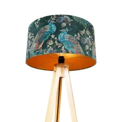 QAZQA Stehlampen|Wohnzimmerlampen*Moderne Stehlampe Holz Stoffschirm Pfau 50 cm - Stativ Classic