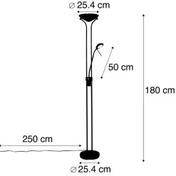QAZQA Led-Stehlampen|Stehlampen*Moderne Stehlampe schwarz mit Leselampe inkl. LED dunkel bis warm - Diva