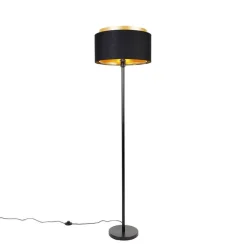 QAZQA Stehlampen|Wohnzimmerlampen*Moderne Stehlampe schwarz mit Schirm schwarz mit Gold - Simplo