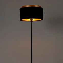 QAZQA Stehlampen|Wohnzimmerlampen*Moderne Stehlampe schwarz mit Schirm schwarz mit Gold - Simplo