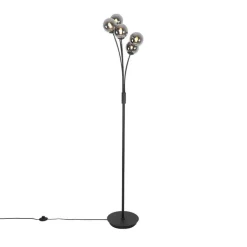 QAZQA Schlafzimmerlampen|Küchenlampen*Moderne Stehlampe schwarz 5-Licht mit Rauchglas - Athen