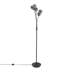QAZQA Schlafzimmerlampen|Küchenlampen*Moderne Stehlampe schwarz 5-Licht mit Rauchglas - Athen