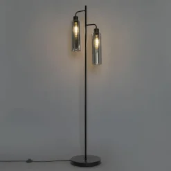 QAZQA Stehlampen|Wohnzimmerlampen*Moderne Stehlampe schwarz mit Rauchglas 2 Lichter - Stavelot