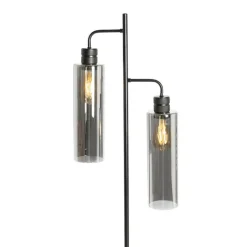 QAZQA Stehlampen|Wohnzimmerlampen*Moderne Stehlampe schwarz mit Rauchglas 2 Lichter - Stavelot