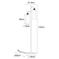 QAZQA Stehlampen|Wohnzimmerlampen*Moderne Stehlampe schwarz mit Rauchglas 2 Lichter - Stavelot