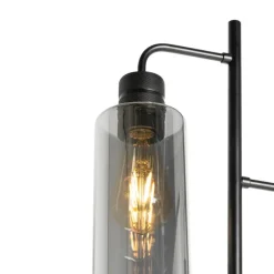 QAZQA Stehlampen|Wohnzimmerlampen*Moderne Stehlampe schwarz mit Rauchglas 2 Lichter - Stavelot