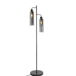QAZQA Stehlampen|Wohnzimmerlampen*Moderne Stehlampe schwarz mit Rauchglas 2 Lichter - Stavelot