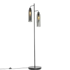 QAZQA Stehlampen|Wohnzimmerlampen*Moderne Stehlampe schwarz mit Rauchglas 2 Lichter - Stavelot