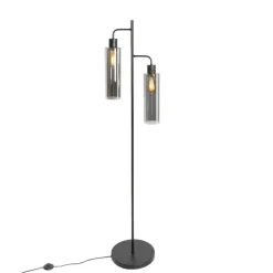 QAZQA Stehlampen|Wohnzimmerlampen*Moderne Stehlampe schwarz mit Rauchglas 2 Lichter - Stavelot