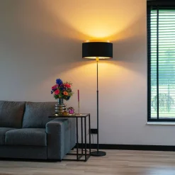 QAZQA Stehlampen|Wohnzimmerlampen*Moderne Stehlampe schwarz mit goldenem Duo-Schirm - Parte