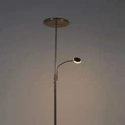 QAZQA Schlafzimmerlampen|Küchenlampen*Moderne Stehlampe Stahl inkl. LED mit Fernbedienung und Lesearm - Strela