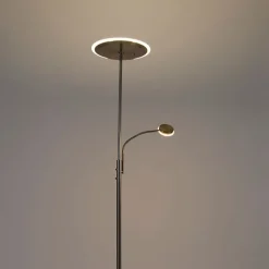 QAZQA Schlafzimmerlampen|Küchenlampen*Moderne Stehlampe Stahl inkl. LED mit Fernbedienung und Lesearm - Strela