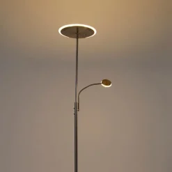 QAZQA Schlafzimmerlampen|Küchenlampen*Moderne Stehlampe Stahl inkl. LED mit Fernbedienung und Lesearm - Strela