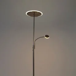 QAZQA Schlafzimmerlampen|Küchenlampen*Moderne Stehlampe Stahl inkl. LED mit Fernbedienung und Lesearm - Strela