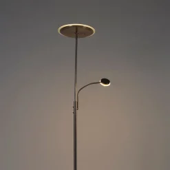 QAZQA Schlafzimmerlampen|Küchenlampen*Moderne Stehlampe Stahl inkl. LED mit Fernbedienung und Lesearm - Strela