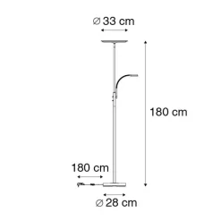 QAZQA Schlafzimmerlampen|Küchenlampen*Moderne Stehlampe Stahl inkl. LED mit Fernbedienung und Lesearm - Strela