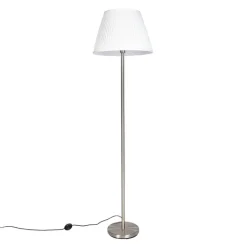 QAZQA Stehlampen|Wohnzimmerlampen*Moderne Stehlampe Stahl mit weißem Faltenschirm 45 cm - Simplo